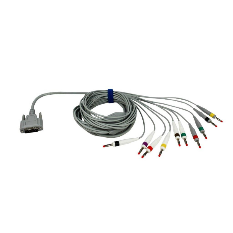 Câble patient 10 brins fiche banane 4mm pour ECG Nihon Kohden