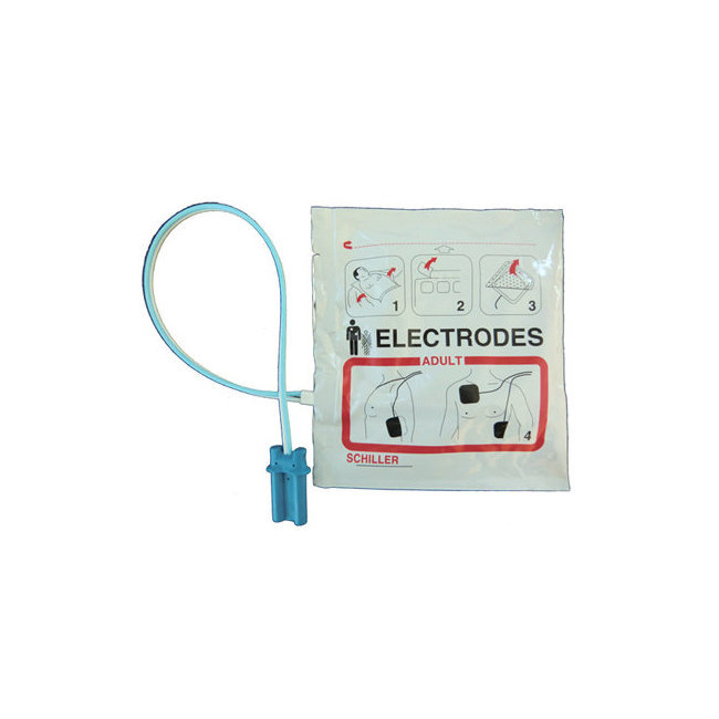 Électrodes Schiller pré-câblées défibrillateur Fred Easy et Skity (Jeu de 2 électrodes)